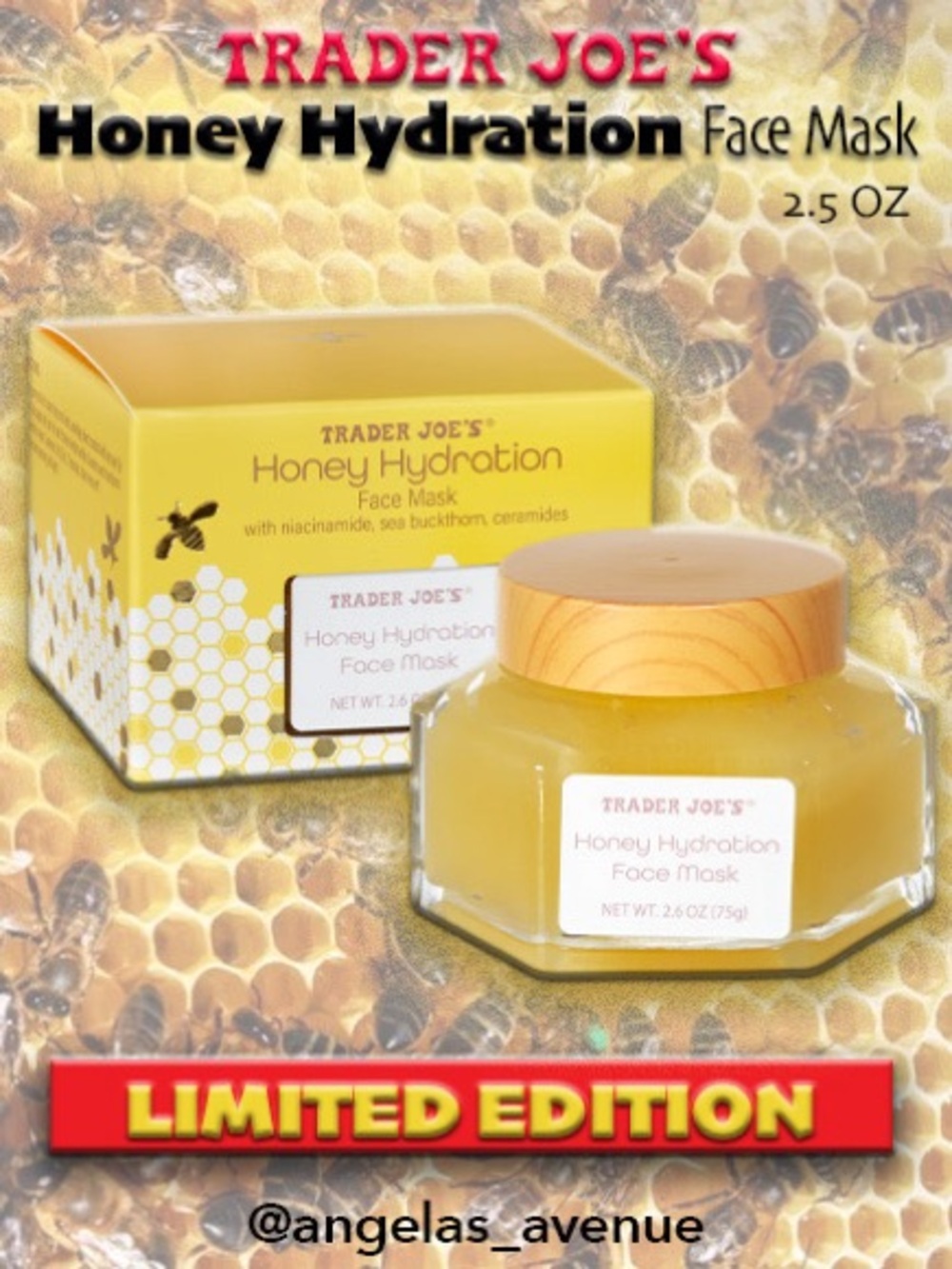 Trader Joe's Honey Hydration Face Mask — Limited Edition RARE Hexagon Glass